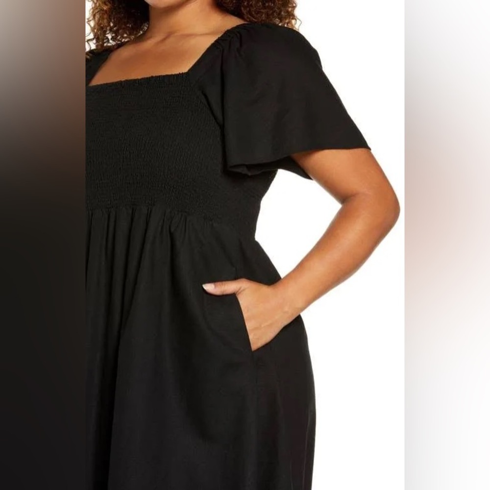 Madewell Linen-Blend Lucie Smocked Midi Dress - XL - True Black - WORN ONCE!!